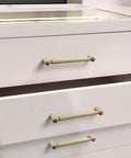 6 Pack 5 Inch Center To Center Knurled Cabinet Pulls In Champagne Bronze With Circular End Caps on dresser drawers