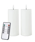 White Flameless Candles Set Of 2 2.2x5 Inch LED Pillar Candles With Remote, Timer, Battery Operated, Flat Top on white background