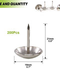 Badass Rock Solid 200 Piece Antique Upholstery Tacks And Furniture Nails Pin Assortment Kit In Classic Silver, showing one tack dimensions 19mm wide, 21mm long.
