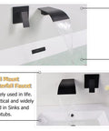 Matte Black Waterfall Wall Mount Faucet For Tub And Sink Brass Bath Filler Tap Wall Mounted Bathtub Filler One Half NPT