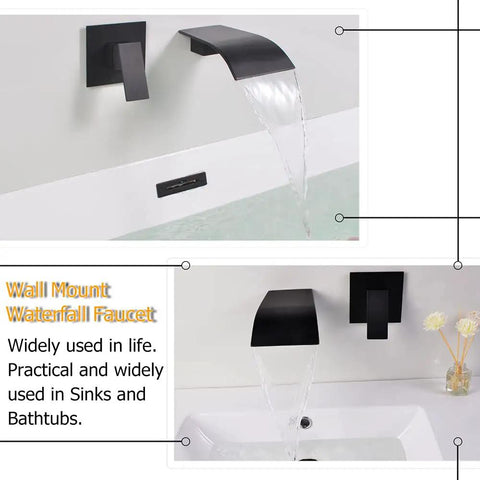 Matte Black Waterfall Wall Mount Faucet For Tub And Sink Brass Bath Filler Tap Wall Mounted Bathtub Filler One Half NPT