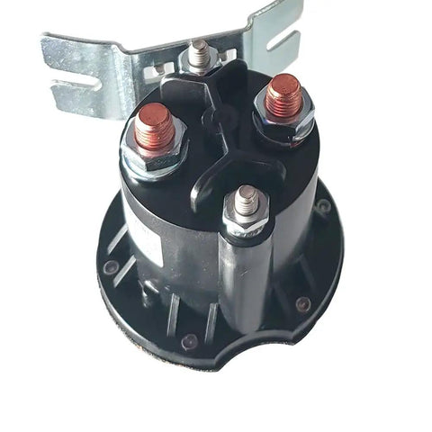 Straight Up Heavy Duty 12-Volt PowerSeal Dc Contactor featuring copper studs and bracket, sealed for wiring in RVs and trucks.