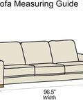 Sofa measuring guide with dimensions detailing width, depth, and height for Clear Heavy Duty Plastic Couch Cover For Pets.