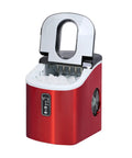 Top Rated Portable Ice Maker For Countertop Rapid Freeze Ice Cube Machine with red finish and open lid revealing ice.