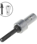 Steel round shank drill bit adapter with two slots for arbor connector quick swap between electric drills and earth augers.