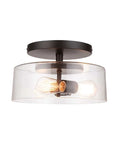 Industrial 3 Light Flush Mount Ceiling Fixture In Matte Black With Clear Glass Shade And Vintage Edison Bulbs Included