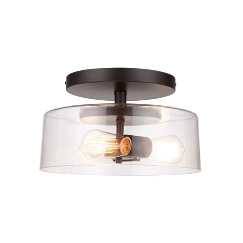 Industrial 3 Light Flush Mount Ceiling Fixture In Matte Black With Clear Glass Shade And Vintage Edison Bulbs Included