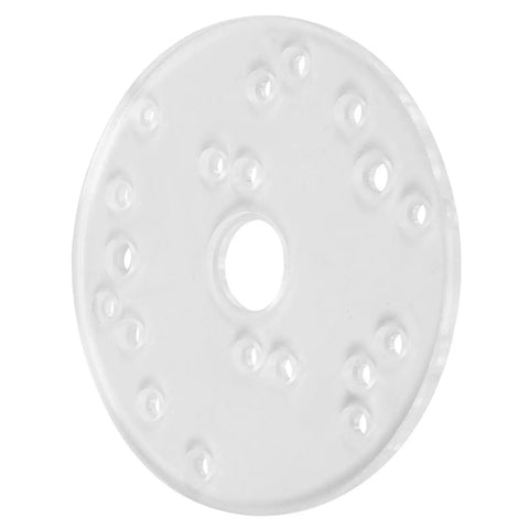 Transparent Acrylic Router Base Plate Kit With Brass Centering Pin showcasing round plate with multiple holes for alignment.