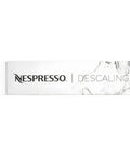 Box of Descaling Kit For Nespresso Machines 2 Packets Descaling Solution For All Models Safe And Easy Lime Scale Removal Keeps Your Morning Brew Flavor Fresh Includes Cleaning Cloth Clear Formula