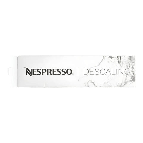 Box of Descaling Kit For Nespresso Machines 2 Packets Descaling Solution For All Models Safe And Easy Lime Scale Removal Keeps Your Morning Brew Flavor Fresh Includes Cleaning Cloth Clear Formula