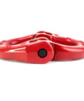 Close-up of a G80 Alloy Steel Hammerlock Coupling Link Five Sixteenths Inch Safety Chain Connector, 4400 lbs capacity, red finish.