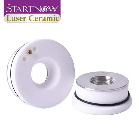 Pro Grade Ceramic Nozzle Holder Set For Laser Cutting Heads 28Mm And 32Mm Dia 12Mm Thick Mohs 9 Hardness Fits Precitec WXS HSG Raytools Bodor And More 10 Pc Pack, showing side view and top view of nozzle holders