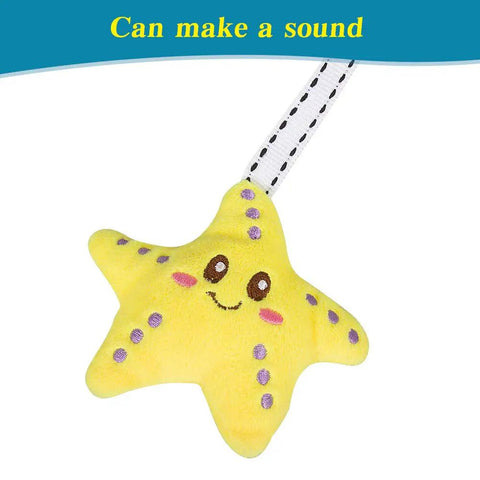 Yellow star plush squeaky toy for Travel Arch Bassinet Toy Clip On Stroller Toy For Infants And Toddlers Crib Accessory.