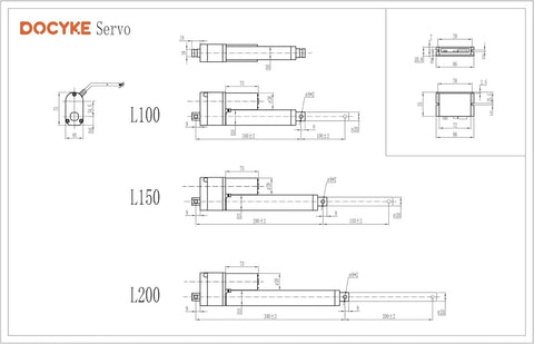 Technical drawing of Long Stroke Digital Linear Servo Actuator 200 mm Travel For DIY Robots And Home Automation PWM Control.