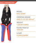 Ratcheting Crimping Tool For Sleeves Ferrule Terminals And Pin Cord Ends, Pro Grade Wire Crimper For AWG 3-1/0 (25-50mm²) with TPR+PP handles
