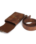 Heavy Duty Steampunk Crossbody Waist Pack Adjustable Chain Strap Gothic Fanny Sling Messenger Bag Vintage brown knit pouch and belt.