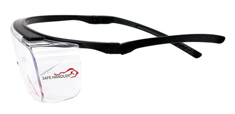 Top Shelf Anti Fog Safety Glasses Over Eyeglasses, clear polycarbonate lenses with black arms, job ready design.