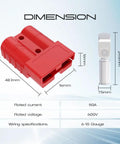 Super Braw Anderson Plug Connectors 50 Amp Heavy Duty Wire Harness dimensions, showing 48.1mm red housing for quick disconnect.