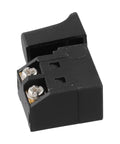 Heavy Duty Variable Speed Trigger Switch With Dead Easy Turn Knob For Electric Drill And Circular Saw Lock On Or Self Rest Mode Black Housing side view with terminals.