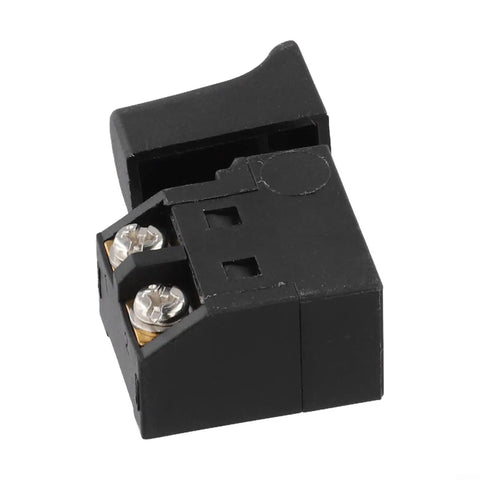 Heavy Duty Variable Speed Trigger Switch With Dead Easy Turn Knob For Electric Drill And Circular Saw Lock On Or Self Rest Mode Black Housing side view with terminals.