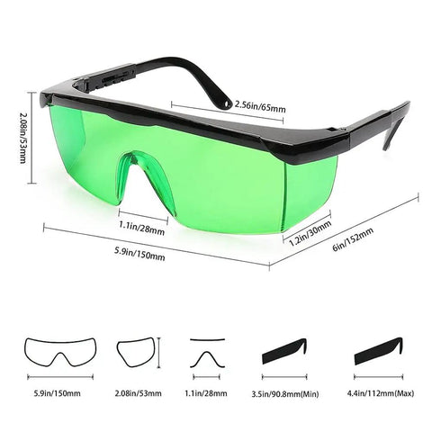 Top Shelf Laser Safety Glasses With Blue Tint Lenses Blocking 190Nm To 540Nm Rays Superlightweight Soft Plastic Shell angled view showcasing size and design.