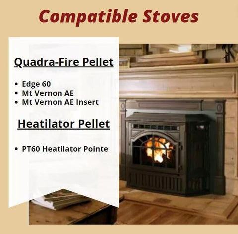 Quadra-Fire thermocouple K for Mt Vernon Edge 60 and Pointe PT60 pellet stoves; black pellet stove in living room