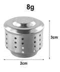Stainless Steel Moka Pot Splash Guard Anti Splash Valve, 2x3 cm, shown with weight, preventing spills, reusable, easy to clean.