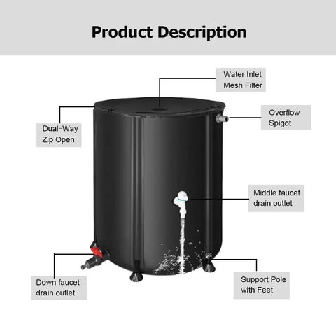 Super Portable Foldable Rain Barrel For Easy Rainwater Collection From Your Gutter Downspout Heavy Duty Oxford Fabric Water Storage Tank with spigots and support poles