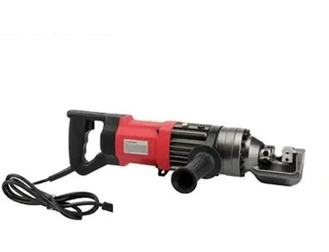 Heavy Duty GQ-16L Electric Rebar Cutter With Mighty All-Copper Motor, red and silver design, used for construction steel cutting.