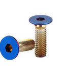 Premium Heavy Duty Steering Wheel Screw Bolts M5 X 16mm Burnt Blue Anodized 304 Stainless Steel Car Hardware, hex head visible.