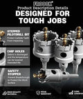 FROOOK 22-piece carbide hole saw kit for metal with titanium pilot and 3 L-wrenches