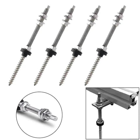 M10 Hanger Bolts For Solar Panels With EPDM Seal And Locking Nut A2 Stainless Steel Hex Drive SW7 Roof Mounting Gear 20cm 4 pcs