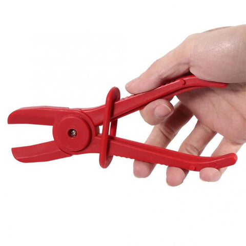 Red 3 Piece Hose Pinch Off Pliers Set Durable Nylon Non Conductive Clamp Pliers With Adjustable Jaw Opening in hand