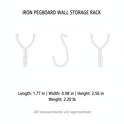Heavy Duty Pegboard Rack With Wall Mounted Tool Organizer for storage hooks and measurements displayed.
