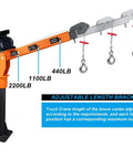 Heavy Duty Folding Hoist Truck For 2200lb Lift 110V Electric Jib Crane With 1320lb Pull Power, Painted Steel Orange with adjustable arm