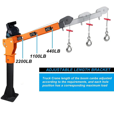 Heavy Duty Folding Hoist Truck For 2200lb Lift 110V Electric Jib Crane With 1320lb Pull Power, Painted Steel Orange with adjustable arm
