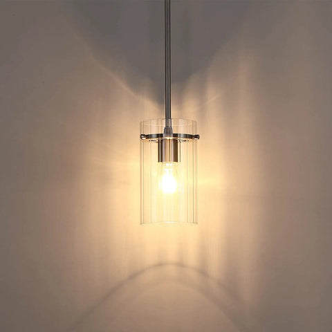 3 Pack Modern Gold Pendant Lights With 5.3 Inch Clear Glass Shades, Brushed Brass Finish, E26 Base, Dimmable With Optional Dimmer