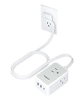 Ultra Slim Flat Plug Power Strip With USB Ports, Five Foot Extension Cord, Three AC Outlets And One USB C, wall view