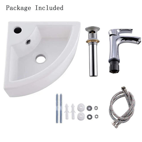 Dope Space Saving Wall Mount Corner Sink With Faucet 18x13 Inch White Porcelain Vessel Sink With Overflow Triangular Mini Vanity