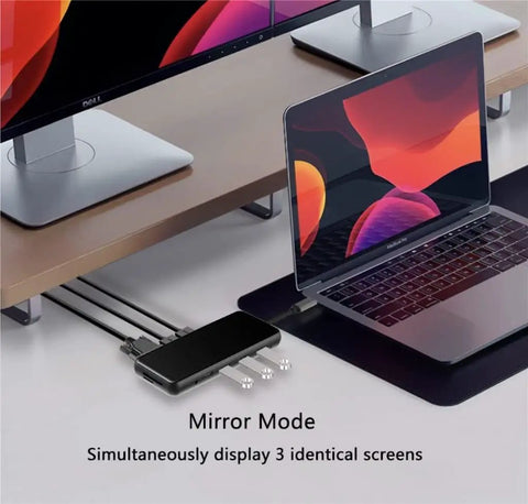 Portable USB C Docking Station Featuring Crisp 4K Triple Monitor Output And Type C Multiport Hub Adapter for seamless mirror mode display.