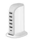 40W USB Charging Hub Workhorse with Five Ports and Type C 3A Desktop Wall Charger Tower for iPhone iPad Android, front view