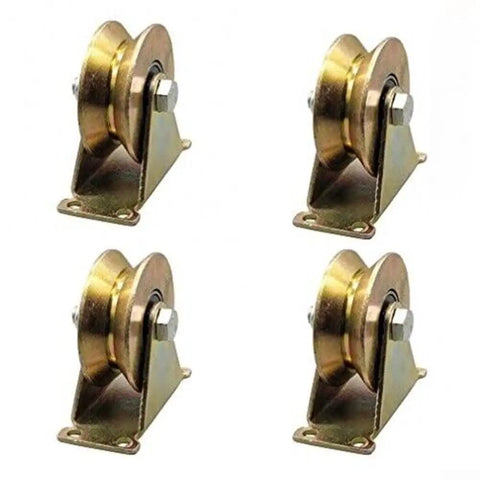 Heavy Duty V Groove Casters For Inverted Track Sliding Gates With 56mm Plates And 440 Lb Capacity Per Unit Four Piece Steel Roller Set
