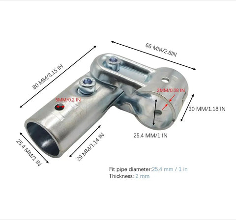Adjustable 2 Way Pipe Connector For 1 Inch Stainless Steel Rail And Chain Link Fence, heavy duty clamp fittings with bolts, side view