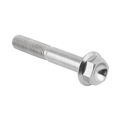 Titanium flange hex bolt, M10 x 65mm, side view, silver, pack of 4