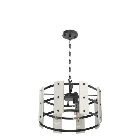 Three Light Farmhouse Drum Chandelier With White Drum Shade In Black Metal And Wood Finish Adjustable Height From 18 Inches To 70.5 Inches The Real Deal For Living Room Dining Room Kitchen Island And Foyers