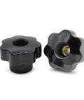 Screw On Knurled Clamping Knob Set M8 Thread Black And Gold Plastic Metal Handle 7 Pieces 40mm Head Diameter 28mm Total Height