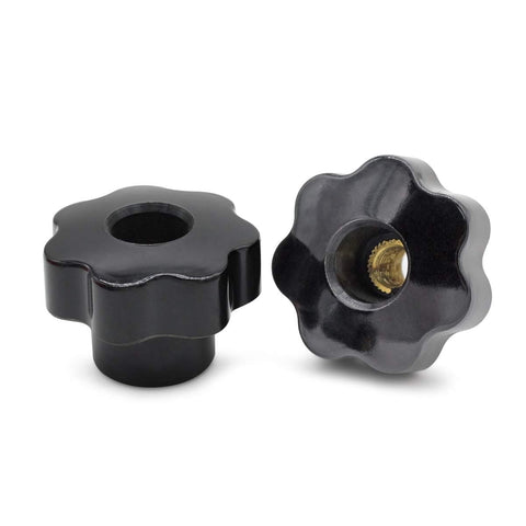 Screw On Knurled Clamping Knob Set M8 Thread Black And Gold Plastic Metal Handle 7 Pieces 40mm Head Diameter 28mm Total Height