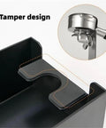 Heavy Duty Wooden Espresso Knock Box With 58mm Tamper Base showing dual slot tamper design for easy waste removal.