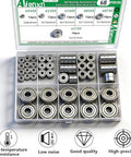 Front view of Aienxn 68-piece ball bearing kit; carbon steel deep groove, double shielded, sizes 693ZZ-627ZZ.