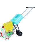 Garden Seeder Spreader With 10 Seed Plates, Double Storage Buckets For Seeds And Fertilizer, Hand Push Roller Seeder, side view